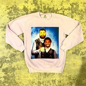 Jason Kelce and Jalen Hurts retro school photo oversized pullover